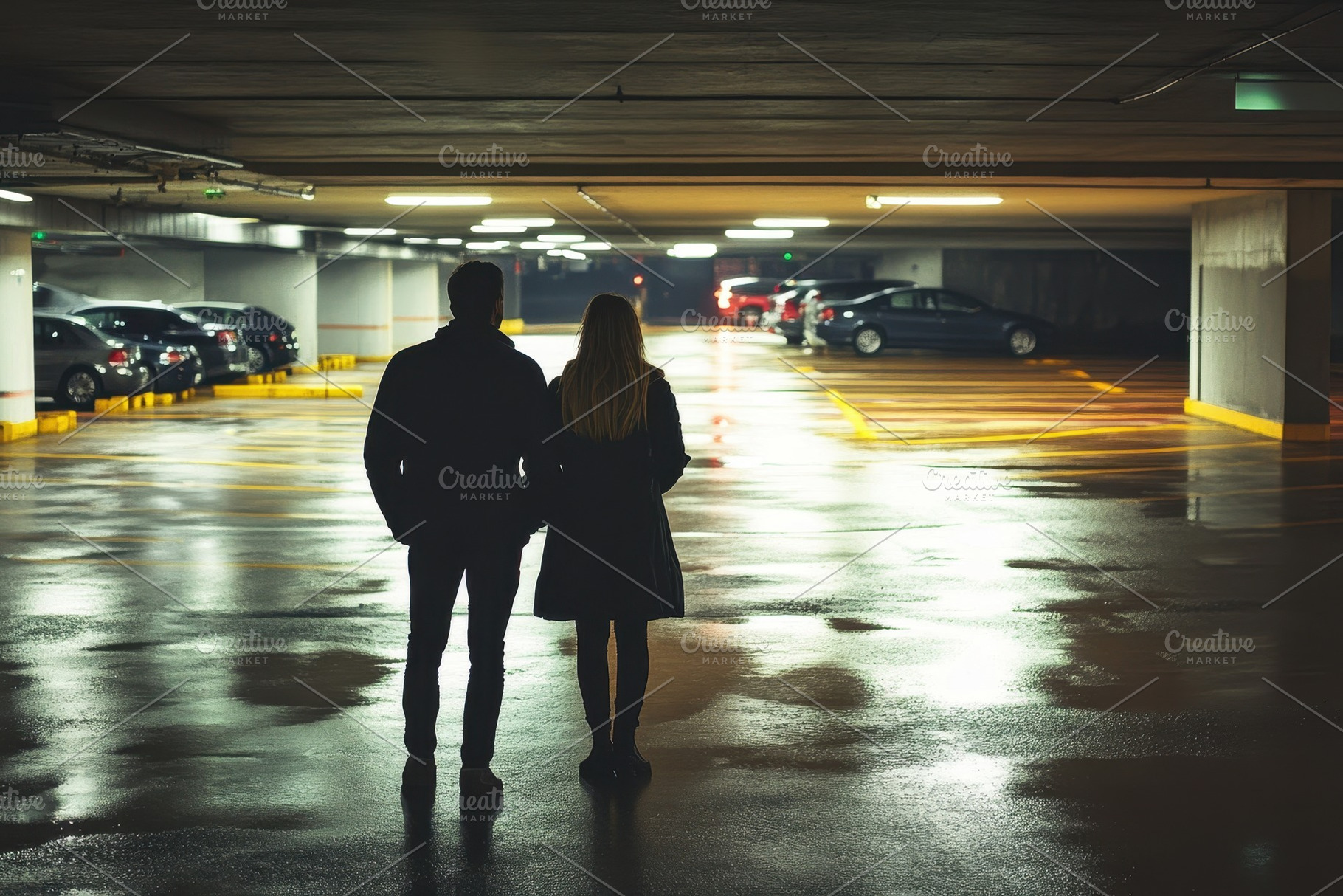 Couple explores underground airport, a Photo by Pavel_design