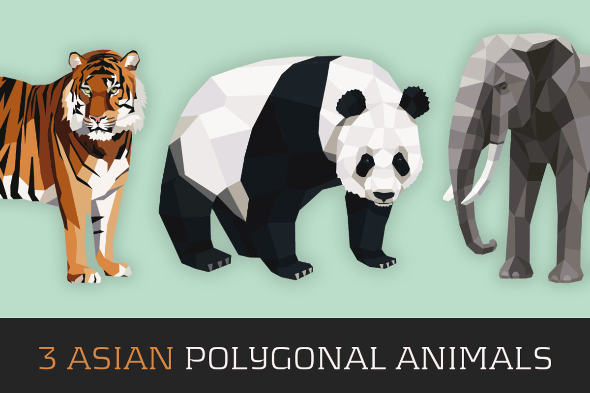3 Asian Polygonal Animals, an Animal Illustration by nordicworker (Photo 1 of 2)