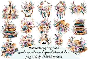 Watercolor Spring Boho Clipart, an Illustration by Digital Artistic99