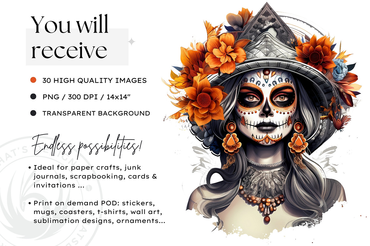 La Catrina Day of the Dead Clipart, a Person Illustration by ThatsDesignArt (Photo 2 of 10)