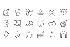 Sleep And Relaxation Line Icon Set, an Object Illustration by Gentle Studio