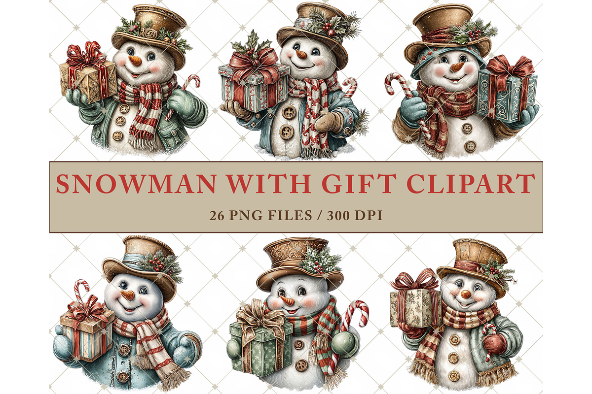 Snowman With Gift Clipart PNG, an Illustration by Memories By Lea (Photo 3 of 17)