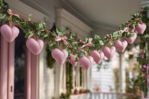 Festive heart decorations on a porch, a Photo by Beautiful things