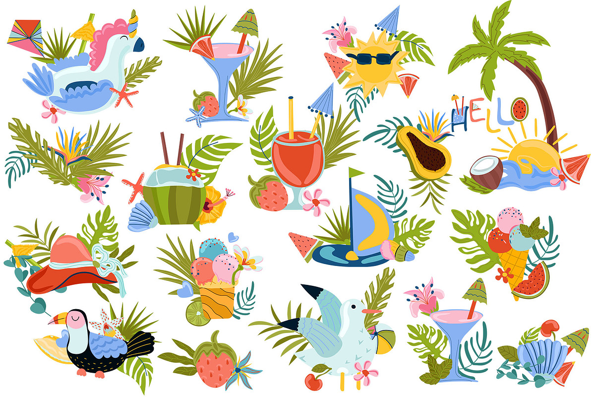 Summer time, Tropical clipart, a Decorative Illustration by Usis (Photo 3 of 13)