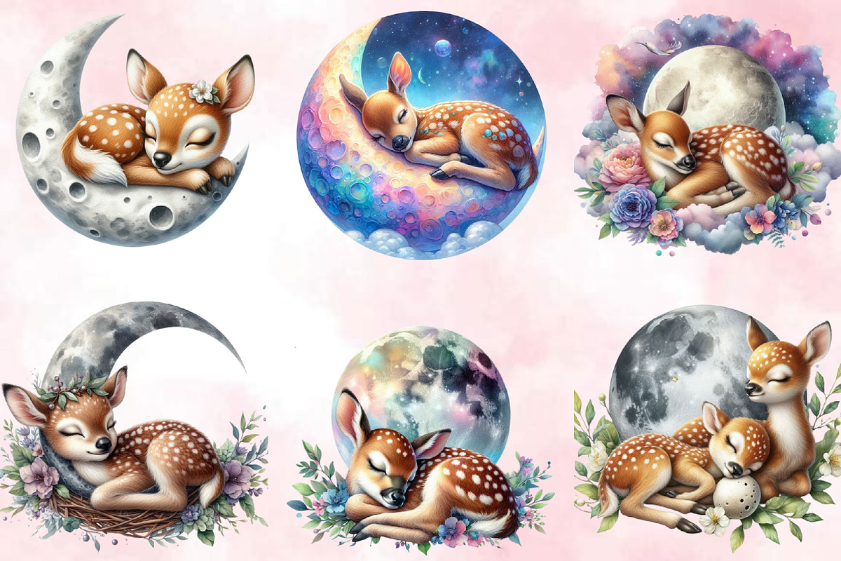 Fawn Sleeping on Moon Sublimation Cl, an Illustration by SVGArt (Photo 2 of 3)