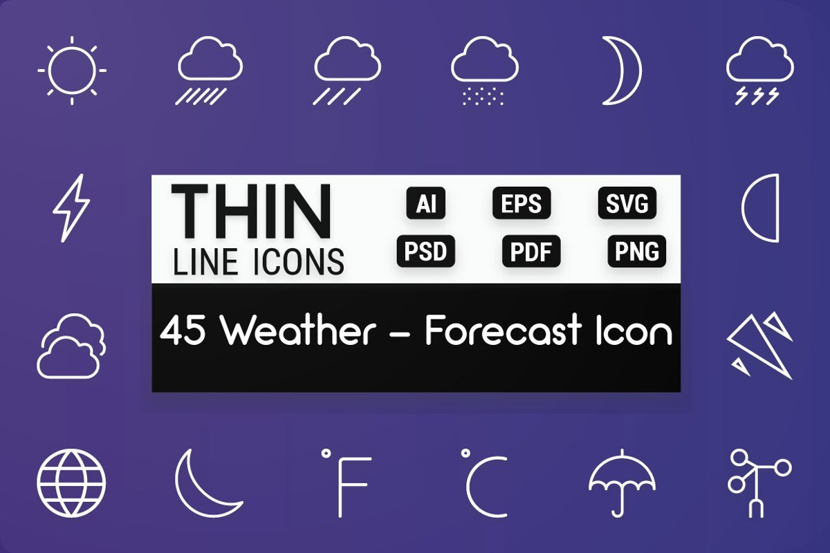 Weather and Forecast Thin Line Icons, a Solid Icon by FlatLineIcons (Photo 1 of 3)