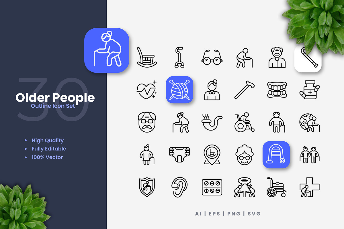 Older People Outline Icons, an Outline Icon by Upnowgraphic (Photo 2 of 2)