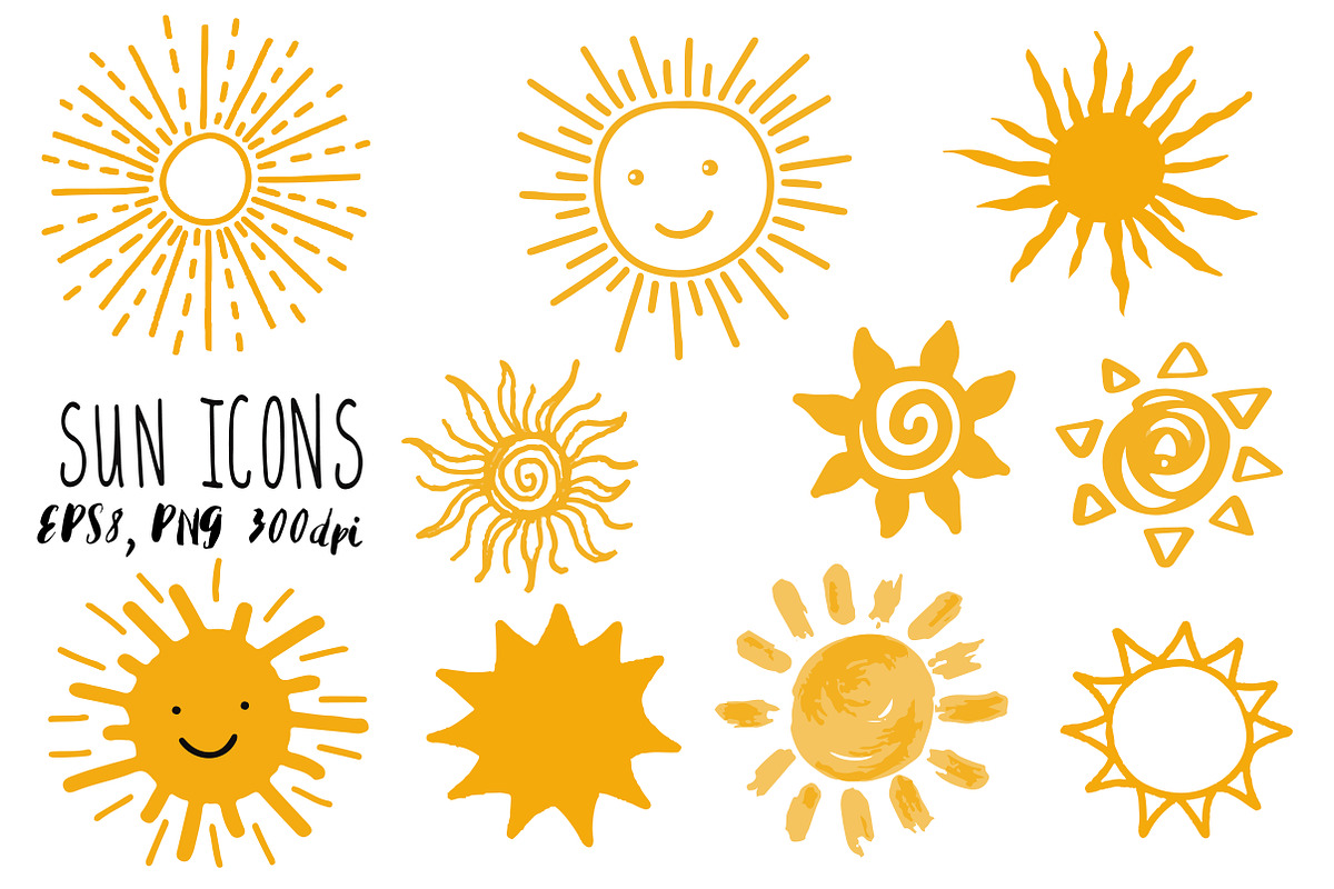 Doodle sun icons set, an Object Graphic by mcherevan