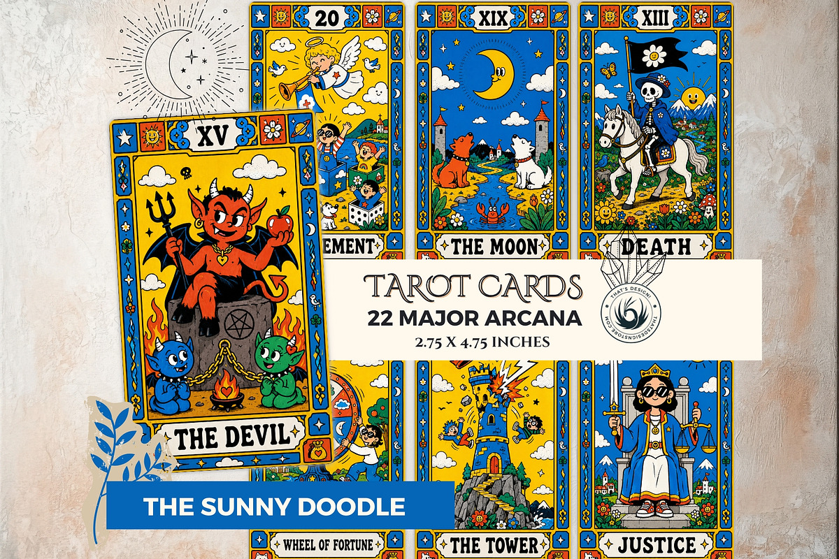Sunny Doodle Yellow Tarot Cards, a Decorative Illustration by ThatsDesignArt (Photo 1 of 10)