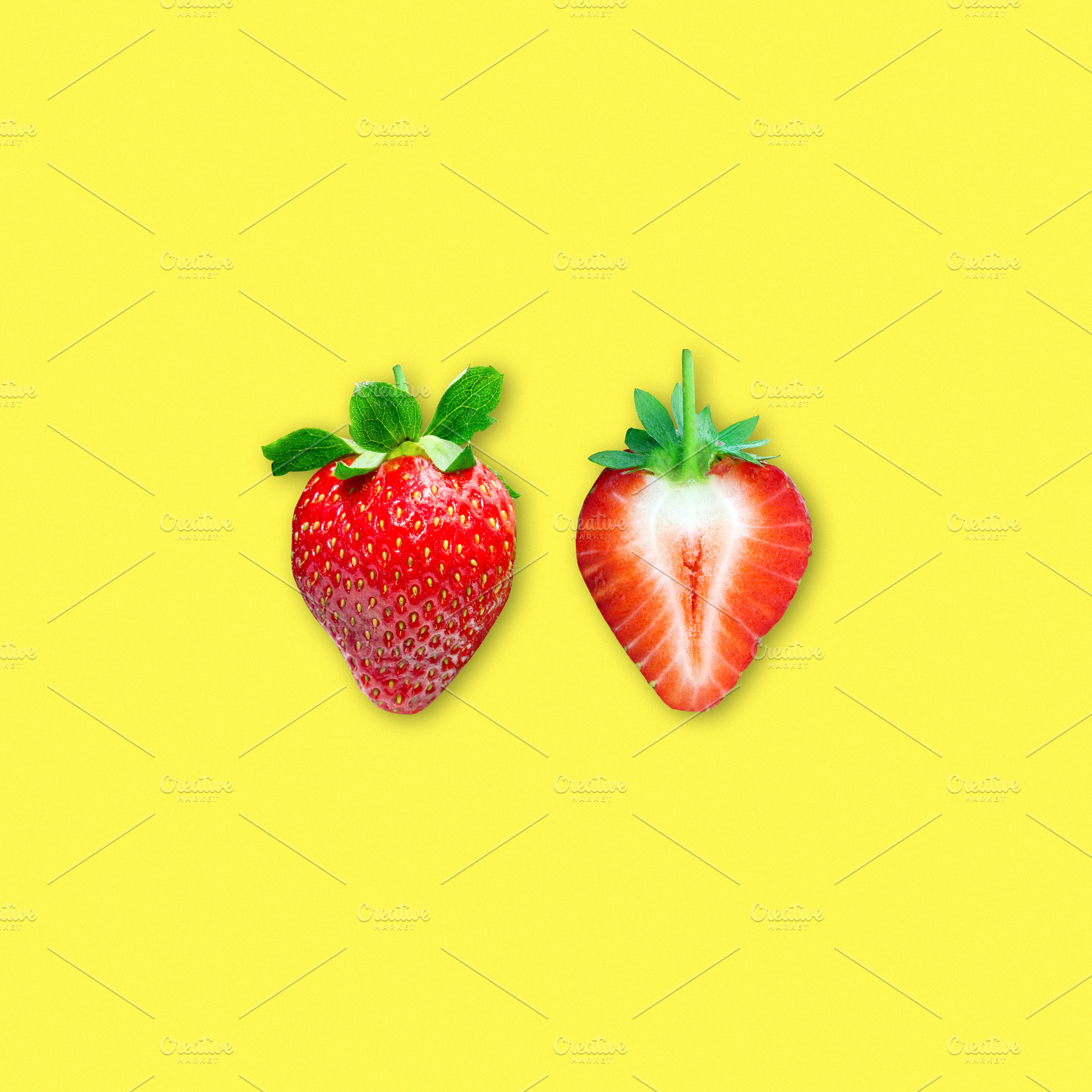 Ripe strawberries on yellow, a Food & Drink Photo by BOOCYS