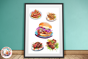 Watercolor Kebab And Grills Food