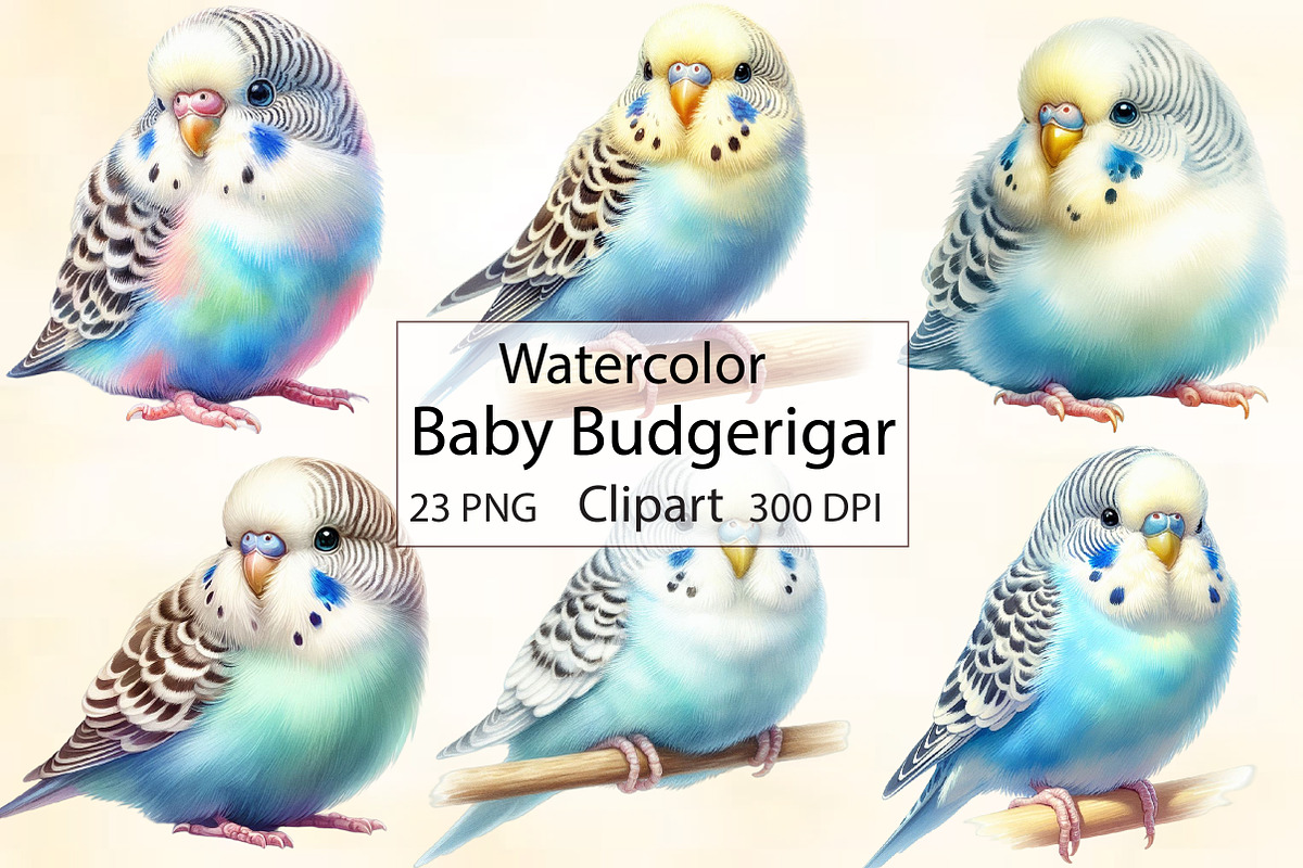 Watercolor Baby Budgerigar Clipart, an Illustration by CraftArtStudio (Photo 1 of 3)