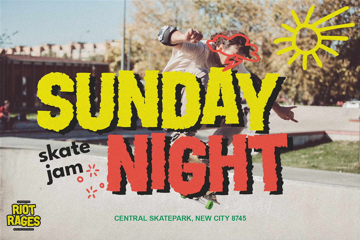 Riot Rages – Rough Sans Display Font, a Handwritten Font by Gassstype (Photo 4 of 8)