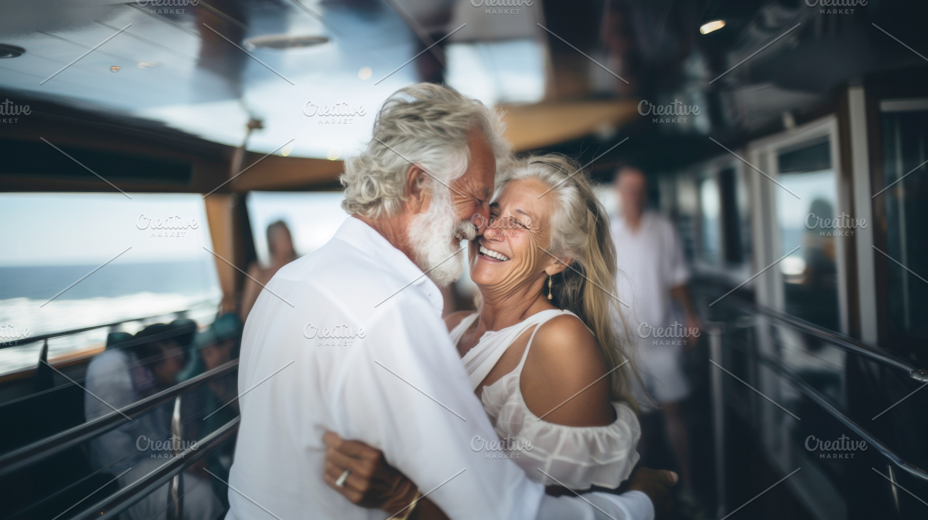 Caucasian elderly couple embracing joyfully, highlighting affect, a Photo by Dvoevnore photos