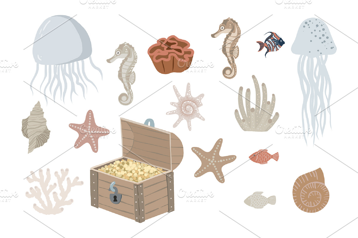 Mermaids and under the Sea clipart, an Object Graphic by KupalinaArt (Photo 3 of 10)