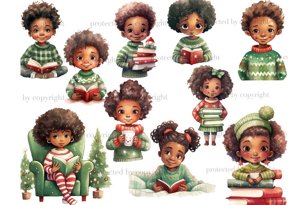 Christmas Cute Black Doll Clipart, a Person Illustration by GlamArtZhanna (Photo 3 of 5)