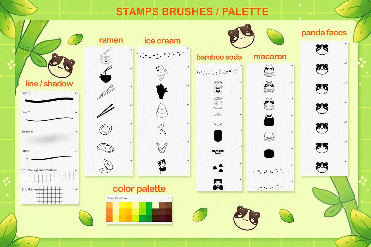 Cute Panda Procreate Stamps, an Animal Illustration by InkPrintsTattoo (Photo 2 of 7)
