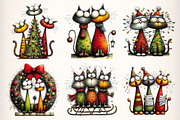 Whimsical Christmas Cats Clipart PNG, an Illustration by Dream Creation (Thumbnail 2 of 8)