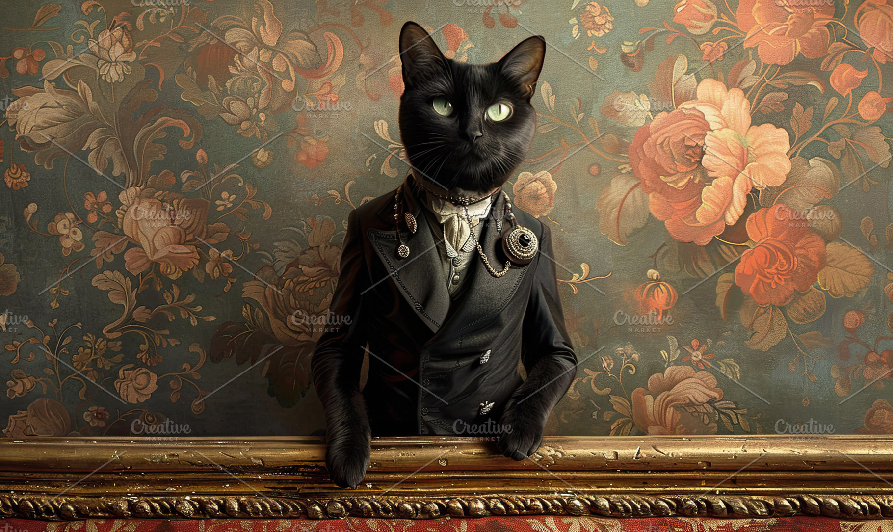 Black cat in a groom's attire, stand, a Photo by LOGOCREATIVE