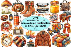 Retro Autumn Sublimation Clipart, an Illustration by Craft Nest