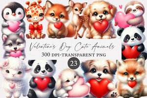 Valentine’s Day Cute Animals Clipart, an Illustration by Designworld