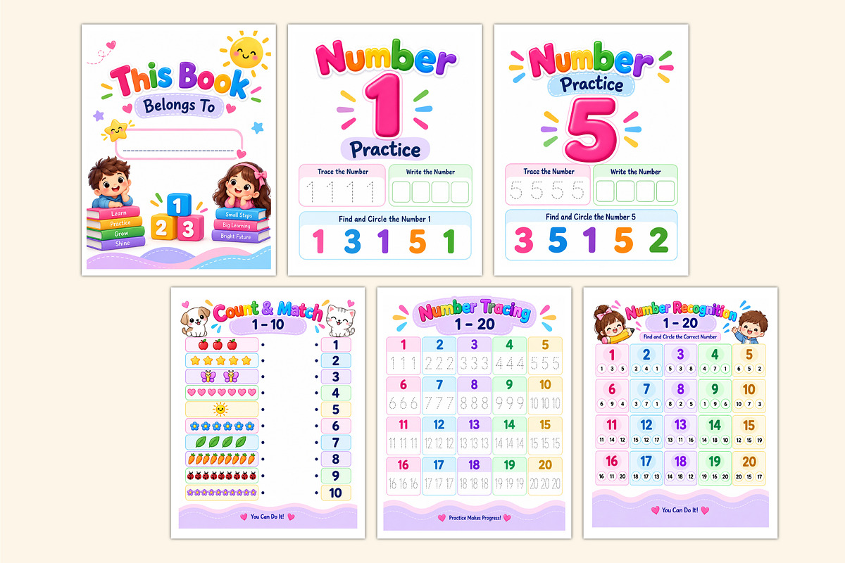 Numbers 1–20 Practice Workbook, a Stationery Template by Shumaya (Photo 3 of 5)