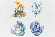 Watercolor Cute Mermaid Clipart, a Seasonal Illustration by Rose Art (Thumbnail 2 of 4)