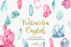 Watercolor gemes and cristals
