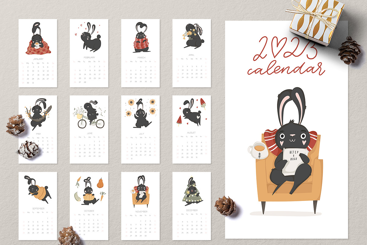 2023 rabbit calendar - 4 templates | Creative Market