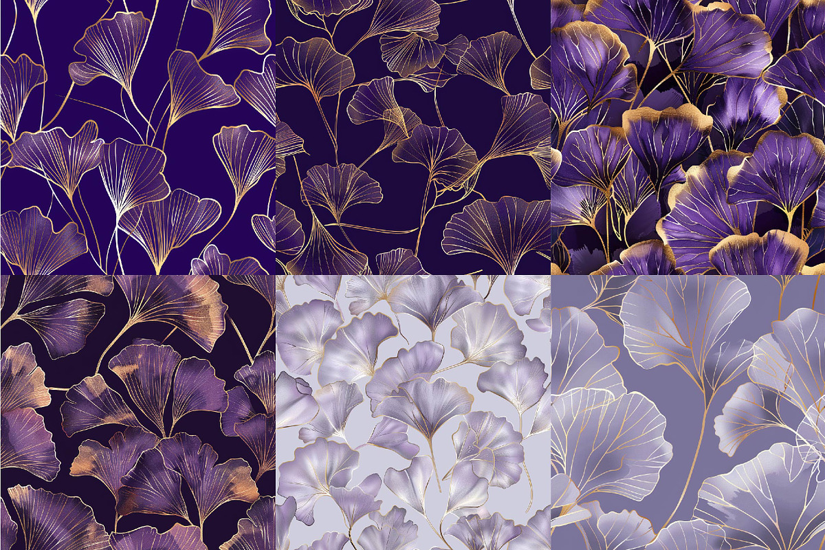 Purple and Gold Ginkgo Digital Paper, a Texture Illustration by DreamPrint404 (Photo 2 of 5)