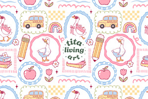 Silly Goose School Seamless Pattern