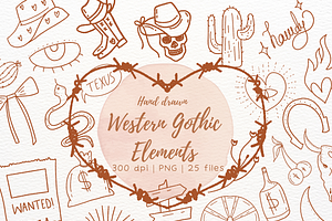 Hand-Drawn Western Gothic Line Art