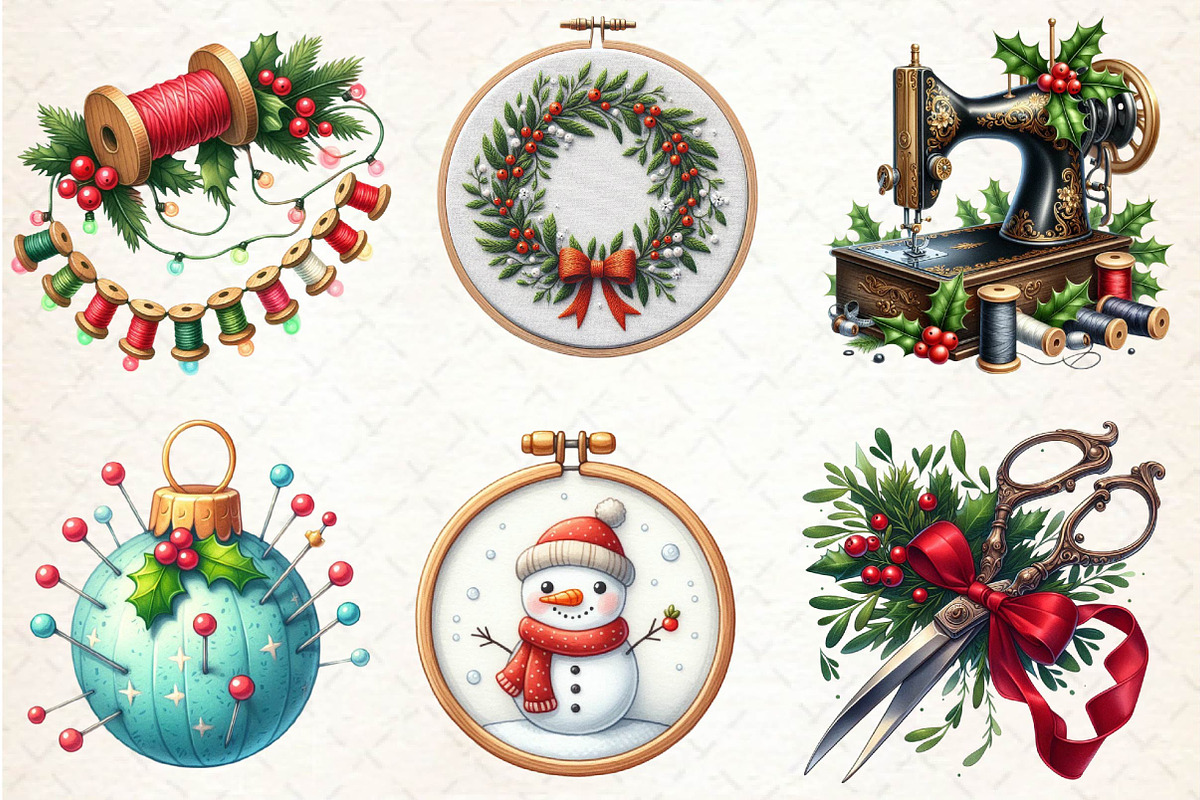 Christmas Sewing Clipart Sublimation, an Illustration by CreationArt (Photo 3 of 4)