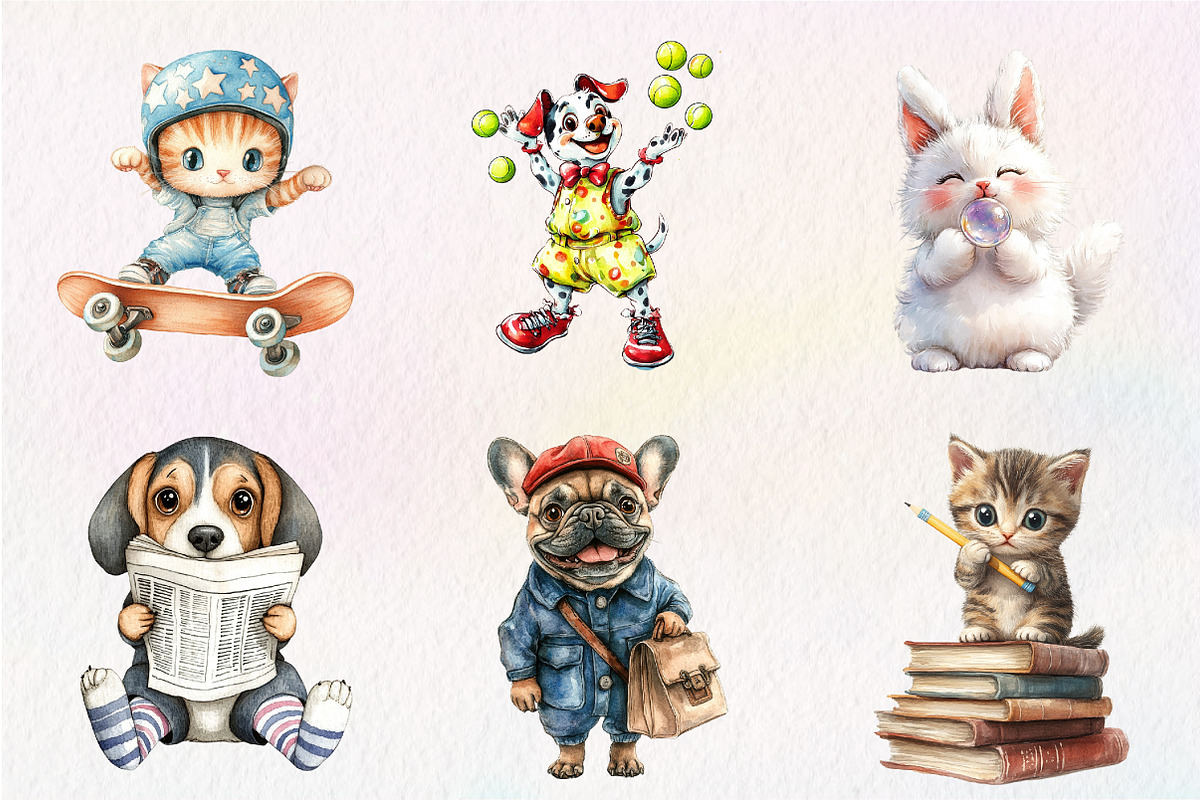 Quirky Dog and Cat Clipart, an Illustration by CreationArt (Photo 2 of 6)