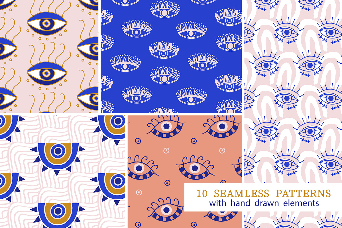 Evil Eyes Seamless Patterns, a Pattern Graphic by Katrinelly