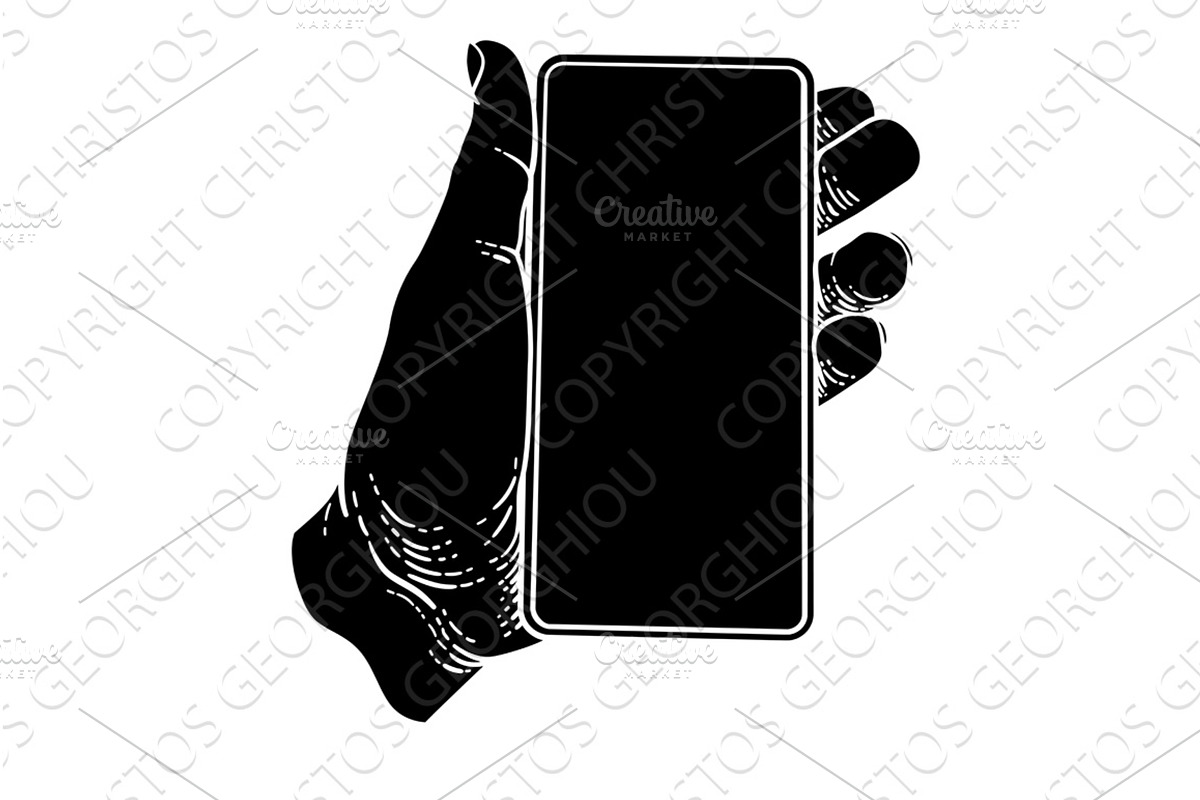 Hand Holding Mobile Phone Vintage, a Technology Illustration by Christos Georghiou