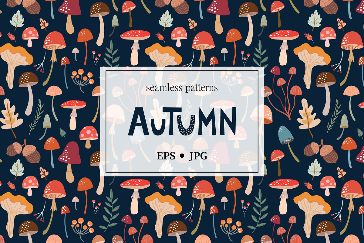 Mushrooms seamless patterns, a Pattern Graphic by Letto studio (Photo 1 of 3)