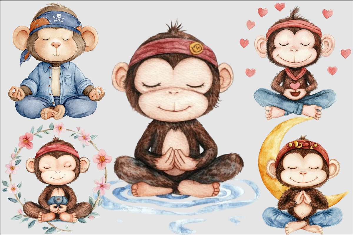 cute monkey meditating Clipart, an Illustration by Design Market (Photo 4 of 5)