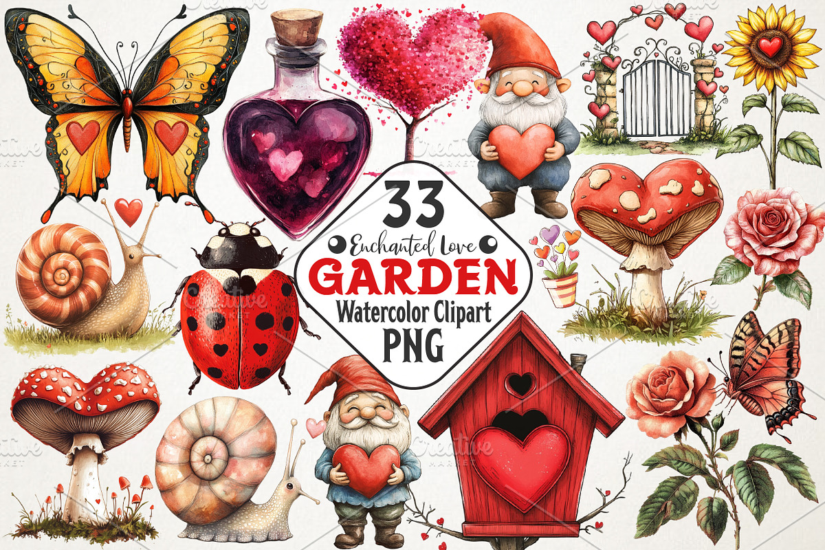 Enchanted Love Garden Clipart Collec, an Illustration by RobertsArt (Photo 1 of 7)