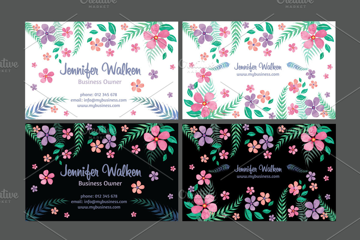 Flowery Watercolor Business Card, a Business Card Template by audeemirza (Photo 3 of 3)