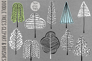 Doodle Trees Clipart, Brushes-Stamps