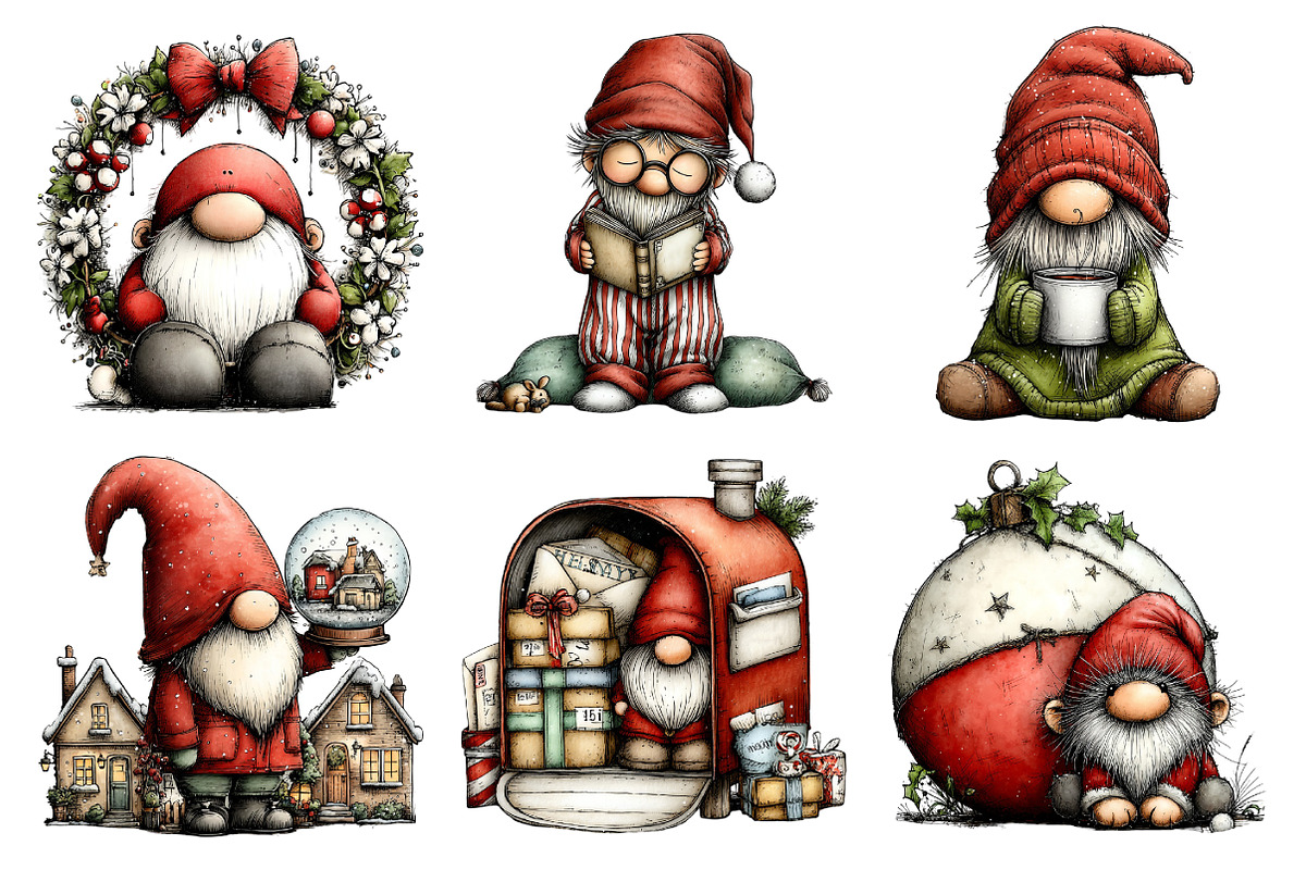 Whimsical Christmas Gnome Clipart, an Illustration by Daily.Designs (Photo 3 of 5)