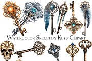 Watercolor Skeleton Keys Clipart, an Object Graphic by ArtisticTimberStudio (Thumbnail 1 of 2)