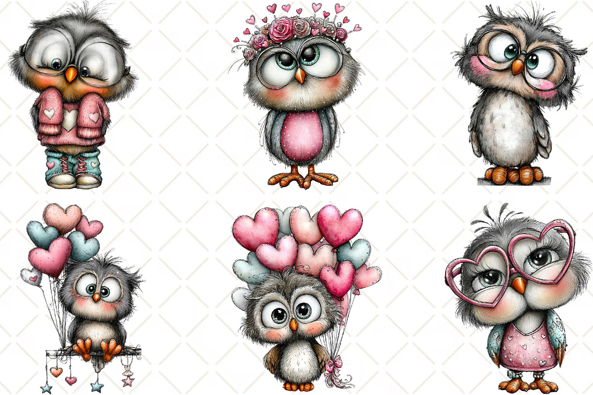 Quirky Valentine Owl Clipart, an Animal Illustration by Black Bird Studio (Photo 5 of 6)