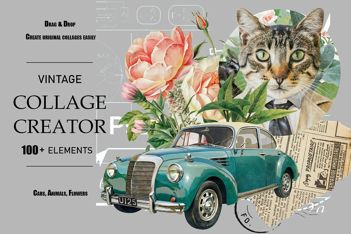 Vintage Collage Creator 99+ Elements, an Illustration by DigitalDesignAI (Photo 1 of 28)