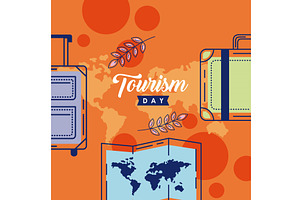 world tourism day lettering postcard, an Illustration by studiogstock