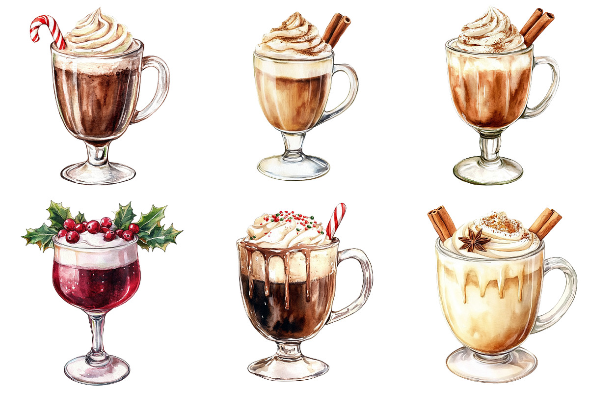 Christmas Drinks Watercolor Clipart, a Seasonal Illustration by CitraGraphics (Photo 4 of 6)