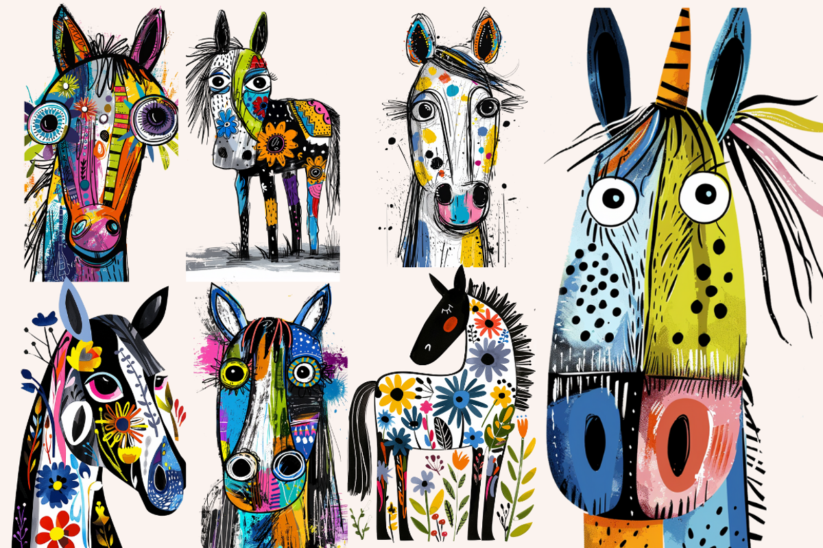 Doodle Cartoon Horses, an Animal Illustration by PrintHaven Designs (Photo 4 of 9)
