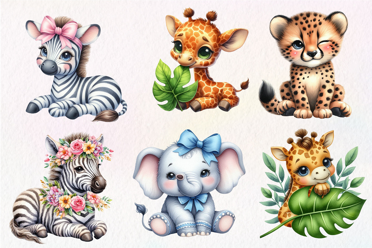 Cute Safari Animals, Clipart, an Illustration by Dream Creation (Photo 6 of 6)