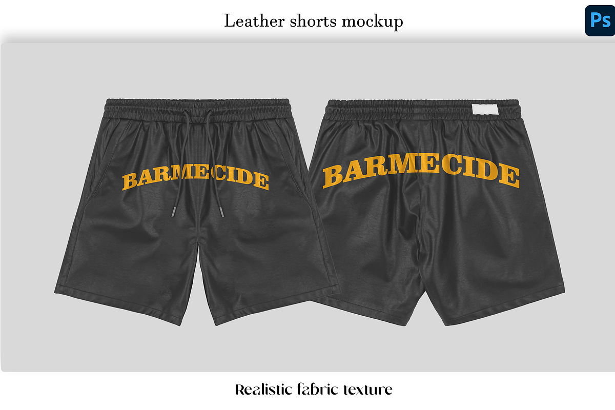 Leather shorts mockup, a Bottom Mockup by Barmecide Mockup Studio (Photo 1 of 3)